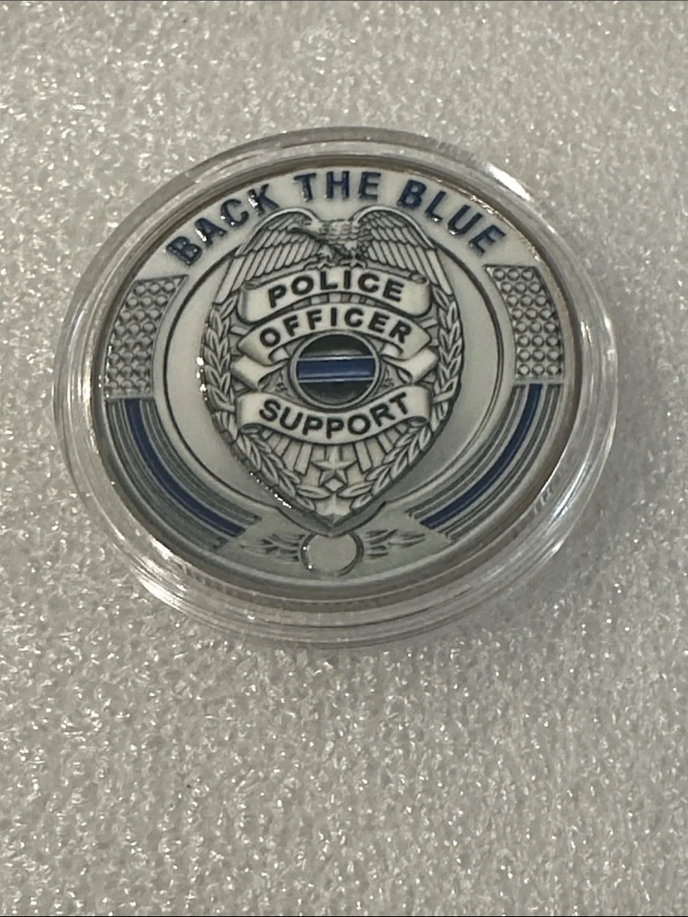 Back The Blue Eagle Challenge Coin - Silver & Blue